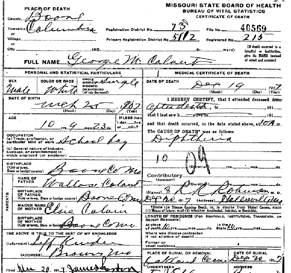 Death Certificate of Calvert, George M.