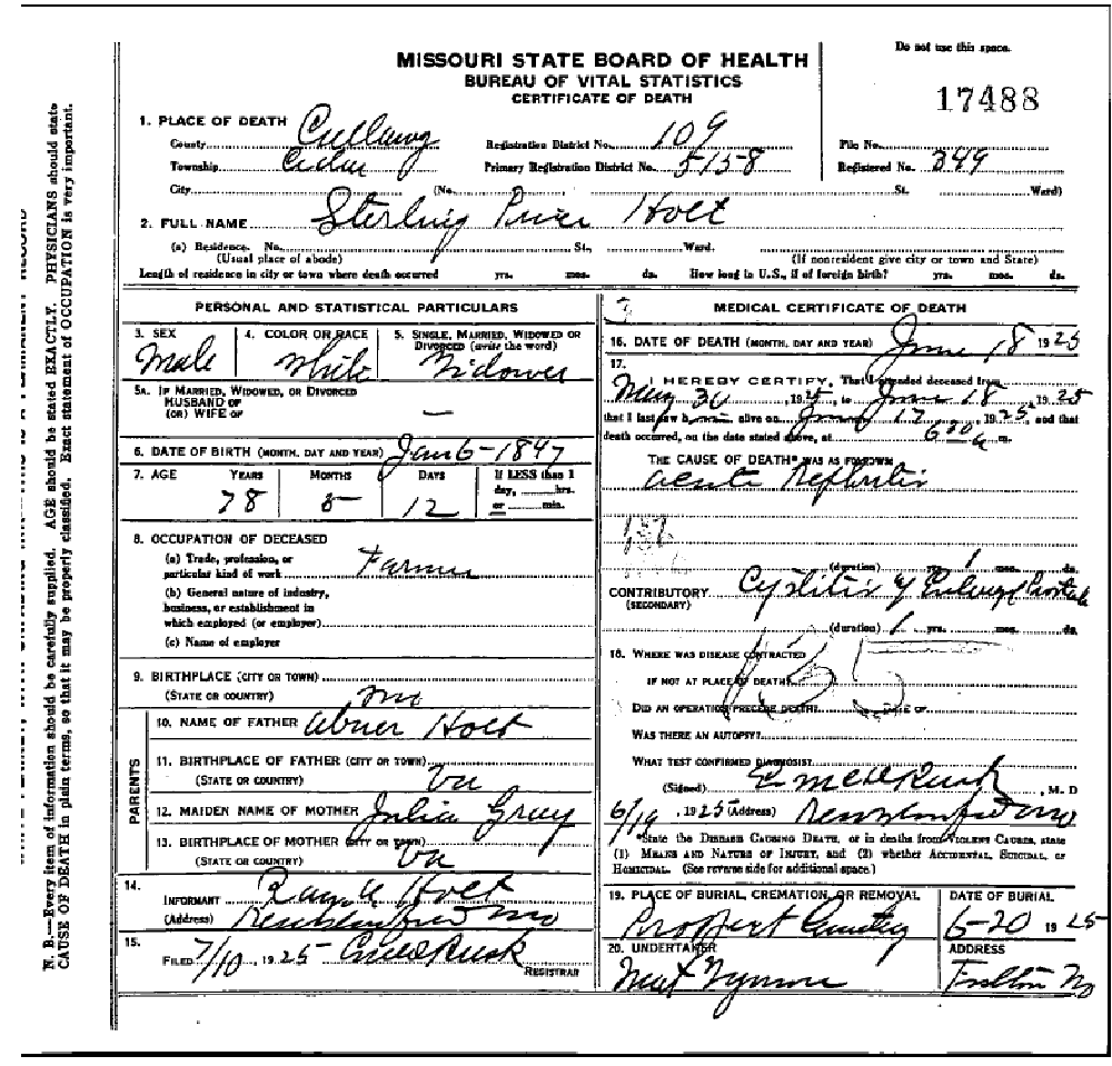 Death certificate of Holt, Sterling Price