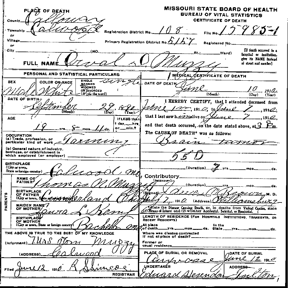 Death Certificate of Muzzy, Orville D.
