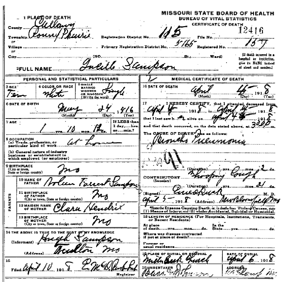 Death certificate of Sampson, Lucille