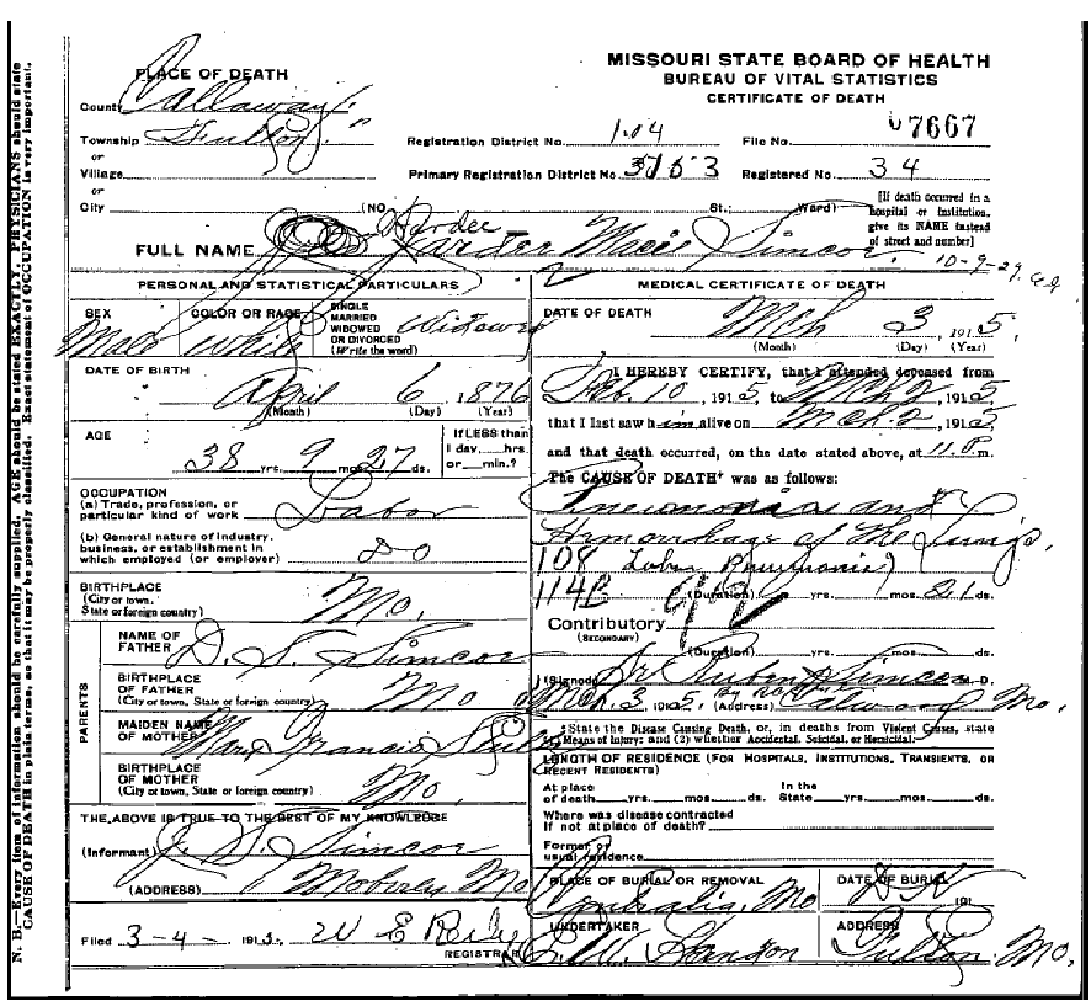 Death certificate of Simco, Jarder Macie