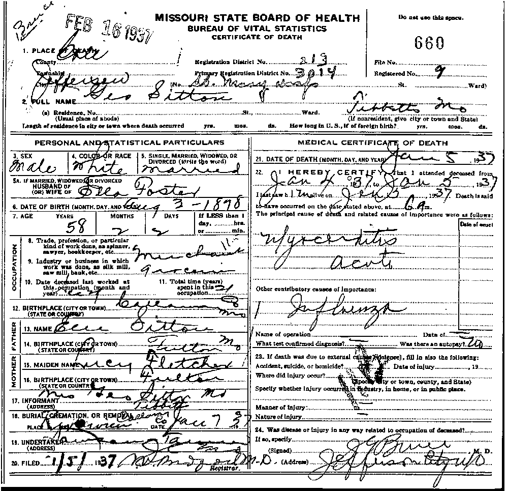 Death Certificate of Sitton, George R.