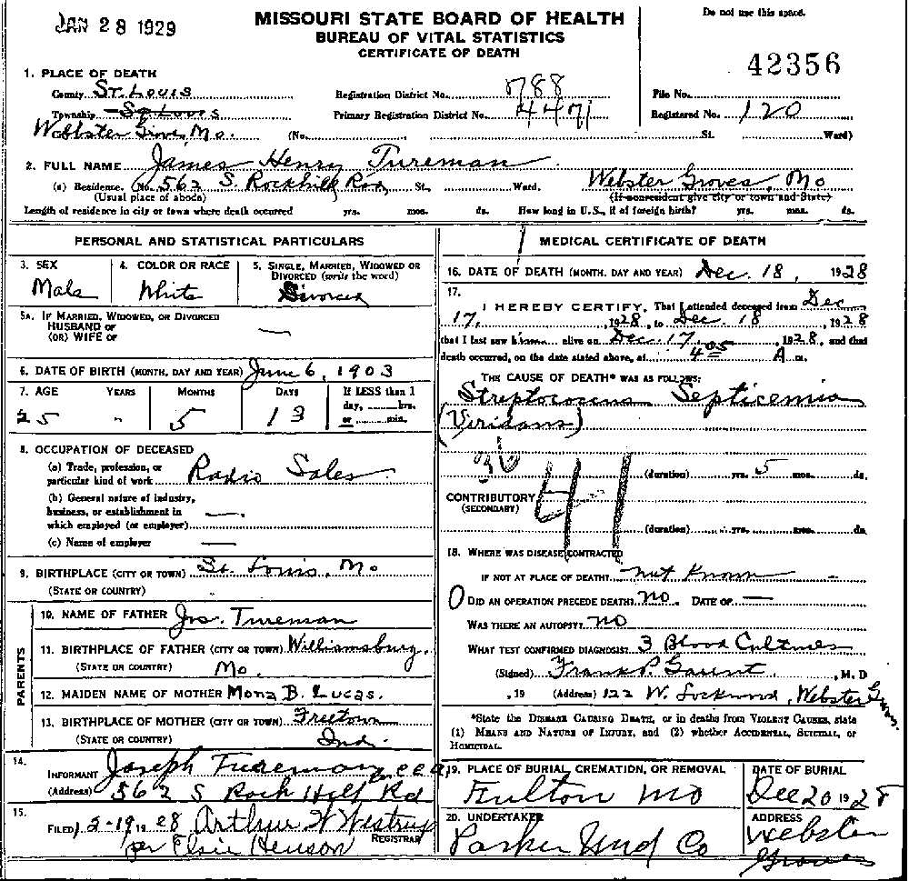 Death Certificate of Tureman, James Henry