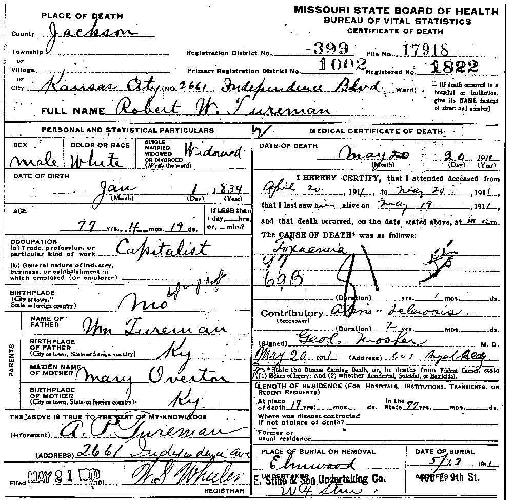 Death Certificate of Tureman, Robert W.