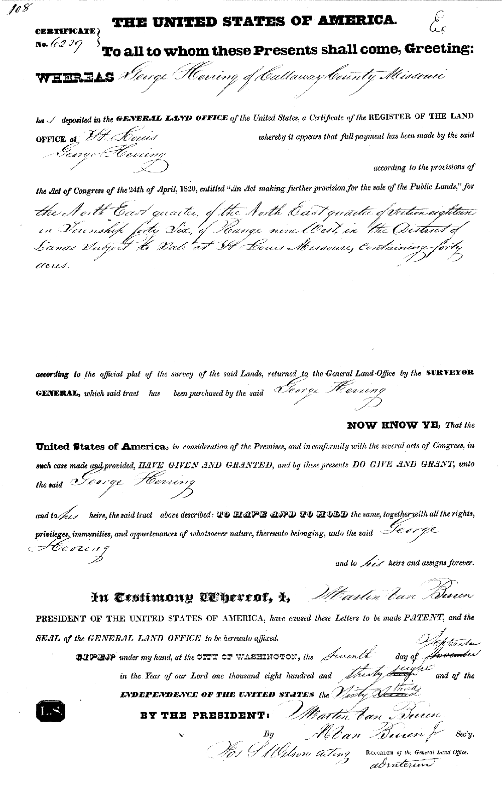 Land patent - Herring, George W. Herring Sr.