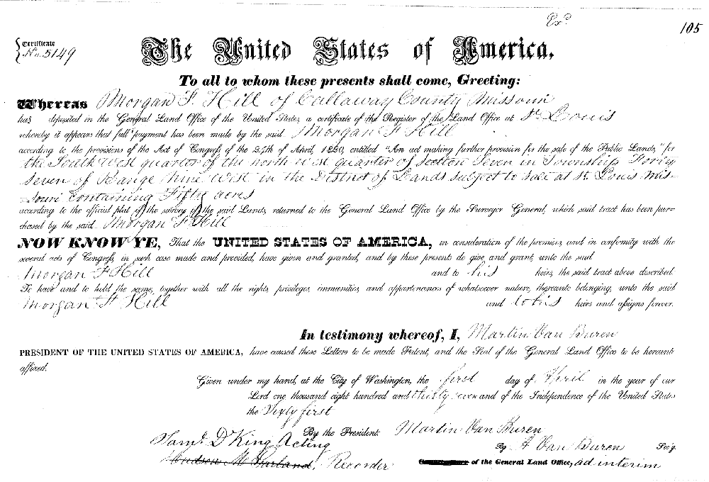 Land patent - Hill, Morgan F.