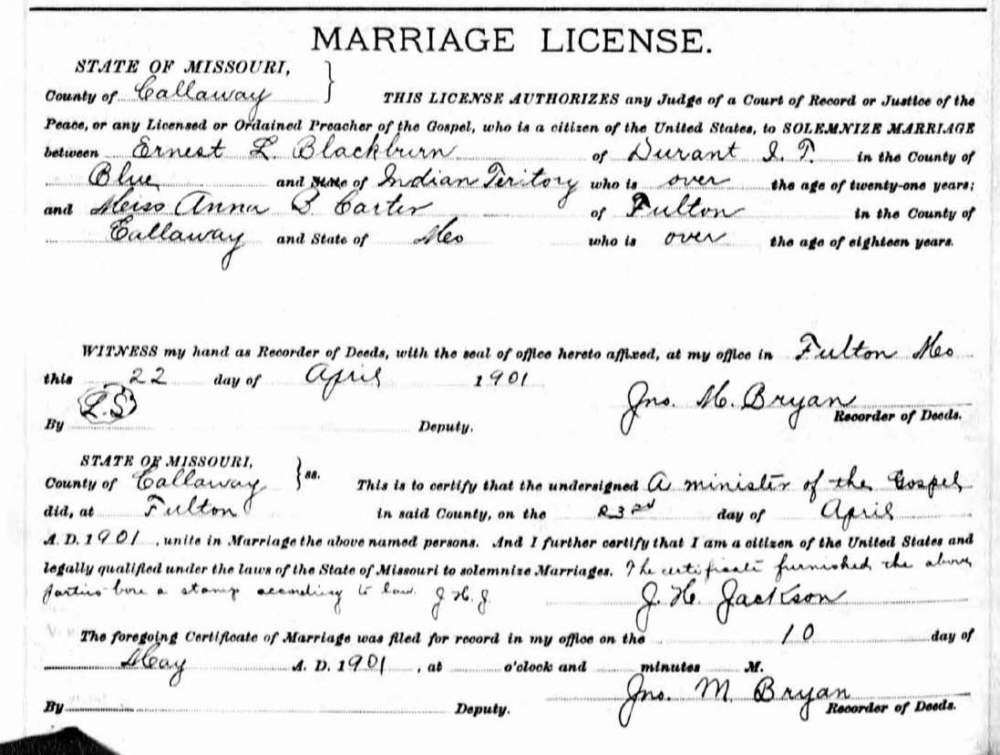 Marriage, Blackburn - Carter 1901