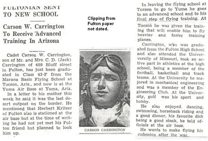 Newspaper article - Carson W. Carrington To Recieve Advanced Training In Arizona