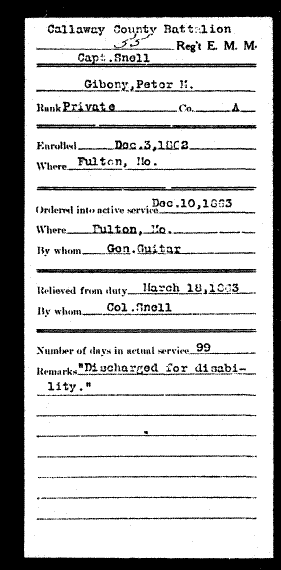 Civil War Record, Giboney, Peter M.