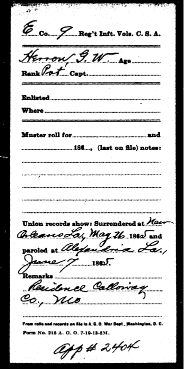 Civil War Record, Herring, George W. Jr.