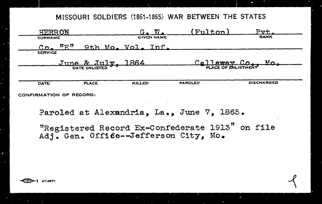 Civil War Record, Herring, George W. Jr.